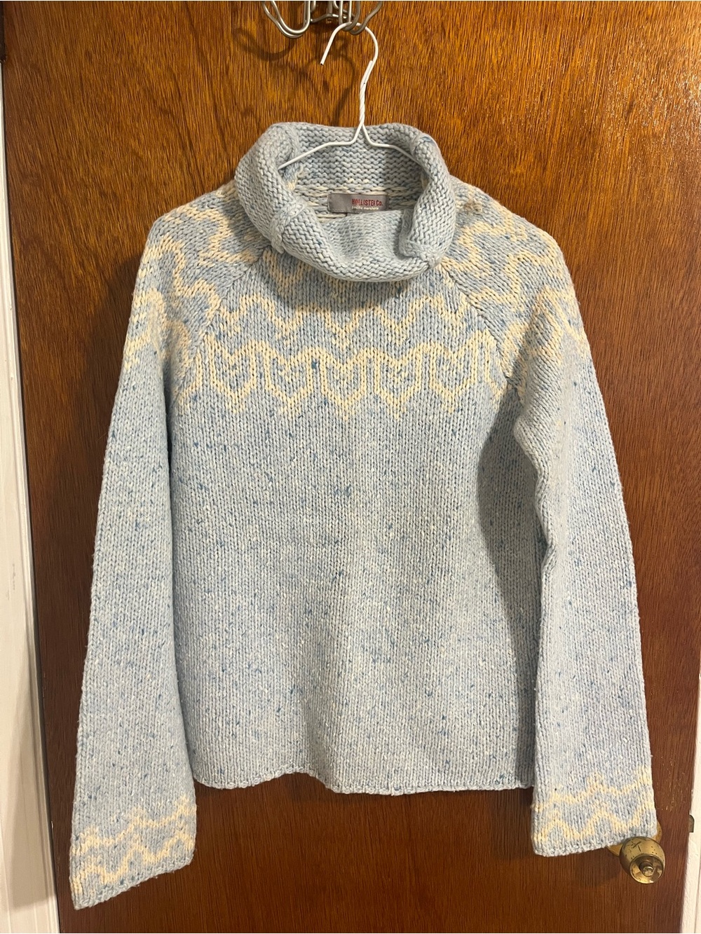 Vintage Hollister Light Blue Turtleneck Sweater with Cream Accents